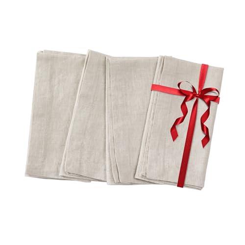 Linen Dinner Napkins 20 x 20 Inch - 100% Pure French Linen Cloth Napkins Stone Washed Eco-Friendly & Soft - Set of 4 (Natural Linen, 20 x 20 Inch)