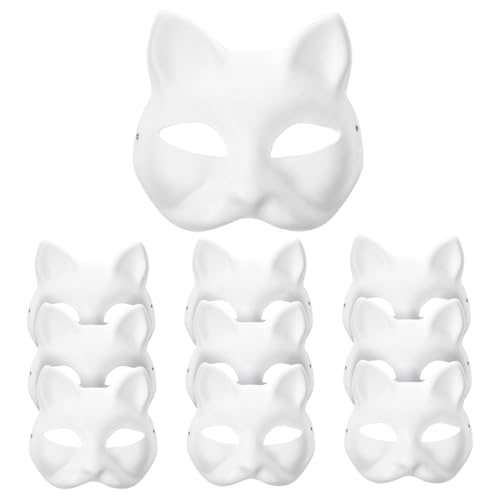 Image of TOYANDONA 10pcs Cat Masks to Paint, Animal Dress Up Masks DIY White Half for Masquerade Halloween Kids Cosplay Costume Party Favors