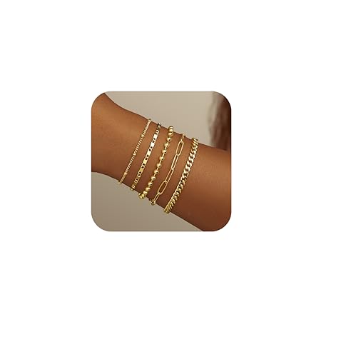Gold Bracelets for Women,Dainty Bracelets Set for Women Trendy, Gold Bracelets Stack With Beaded, Cuban, Paperclip, Heart, Snake, Rope, Pearl, Cross, Hand Chain, Silver Jewelry Gifts for Women Mom