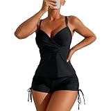 TcIFE Conjuntos de Tankini para Mujer Bañador Que disimula el Vientre Push Up de Cintura Alta, Copas Cruzadas con Giro, Espalda Plisada con cordón Bikini