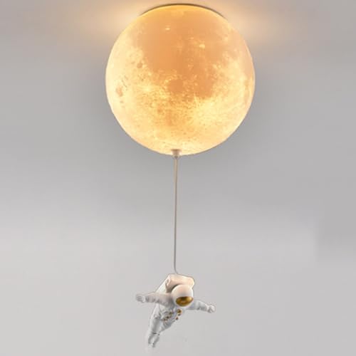 Plafonnier 3D planète astronaute chambre enfant garçon blanc lait