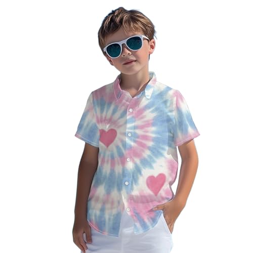 Image of Kids Tie-dye Hawaiian Shirt 80s Button Down Retro Short Sleeve Casual Beach Tropical Funny Party Outfits for Boys
