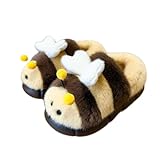 Layheld Bee Fluffy Slippers Women Open Back Cute House Shoes Y2k Aesthetic Warm Non-Slip Indoor Fuzzy Slippers (yellow closed back,8.5)