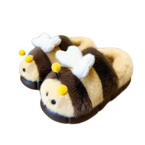 Layheld Bee Fluffy Slippers Women Open Back Cute House Shoes Y2k Aesthetic Warm Non-Slip Indoor Fuzzy Slippers (yellow closed back,8.5)