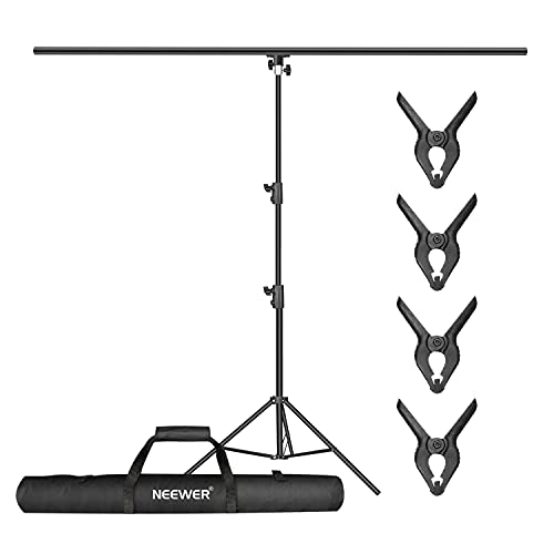 Neewer Kit de Support d'Arrière-Plan en Forme de T, Trépied Réglable de 2,6 m de Haut et Barres Transversales de 1,5 m de Large avec 4 Pinces à Ressort et 1 Sac de Transport pour la Photographie
