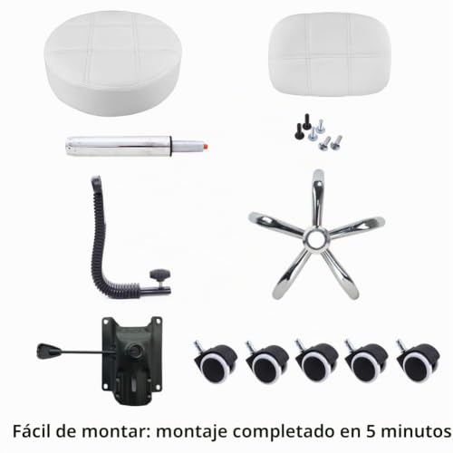 Miniatura 7 de Kktoner Taburete Con Ruedas Taburete De Trabajo Con Respaldo Altura Ajustable 50-64cm De Cuero Pu Blanco