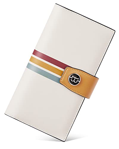 BOSTANTEN Womens Wallet Genuine Leather Wallets Large Capacity Cash Cluth Purses with Zipper Pocket Beige Yellow