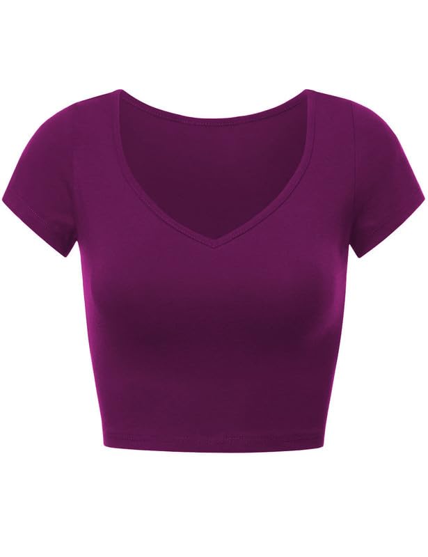 xolani Womens Short Sleeve V Neck Basic Crop Top Summer Fitted Teen Tee Shirt Blouses for Girls X L2690 VK-picture-12