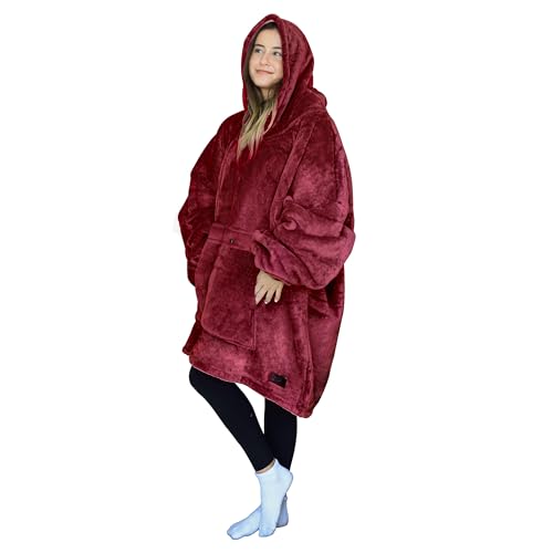 Tirrinia Oversized Sherpa Wearable Blanket Hoodie – Wine