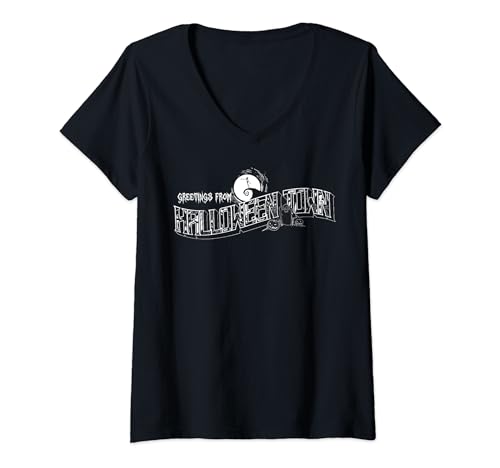 T-shirt col V L'Étrange Noël de monsieur Jack pour femme noir Halloween