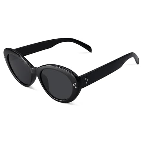 DsitMG Retro Oval Cat Eye Sunglasses for Women Trendy Classic Polarized Sun Glasses 90s Vintage Sunnies (Black/Black) Cover