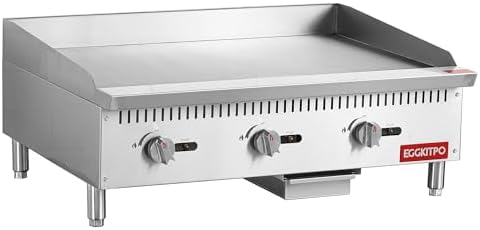 EGGKITPO 36 Inch CSA Certified Commercial Propane/Natural Gas Griddle Manual Controls 90,000 BTU Countertop Flat Top Grill Hot Plate with Independeent Knob 3 Burners Teppanyaki Grill for Restaurant