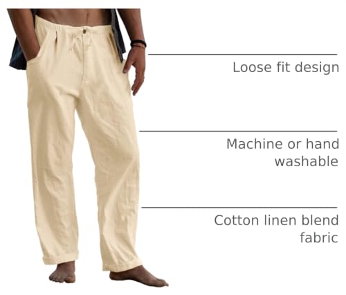 Image of Gafeng Mens Linen Pants Yoga Casual Beach Summer Harem Baggy Trousers