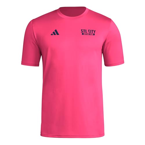 adidas Mens St. Louis City SC Pre-Game Short Sleeve Soccer T-Shirt Power Pink/St. Louis City Sc Large