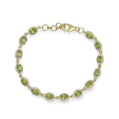 Bracelet rivière péridot pour femme en argent sterling 925 plaqué or jaune avec fermoir élégant