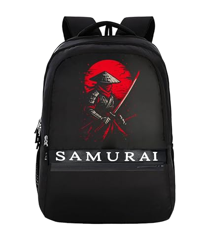 Image of Half Moon Samurai Anime School Bags for Boys Men | Laptop Bag for Man | College Bag for Boys | Backpack Bag for Man Students use with Laptop Compartment & Small Pockets inside (Black & Red)