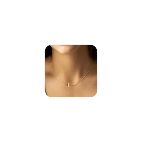 MONOZO Cross Necklace Gifts for Women Trendy, Dainty Gold Necklace Simple Gold Cross Necklaces for Women Trendy 14K Gold Plated Gold Cross Necklace Gold Jewelry Gifts for Women