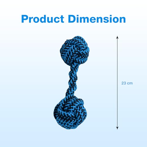 Image of Knotted Dumbbell Rope for Dogs and Pets |Durable Chew Cotton Knotted Dumbbell Shape Tug Rope Toy |Chewing and Teething for Dogs and Puppies Woven Rope Dog Toy, 23 cm (Blue)