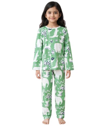 Image of Anthrilo Pure Cotton Printed Pyjama Set for Girls | Sleepwear | Night Suit, Night Wear | Long Sleeves T-Shirt & Pyjama | Regular Wear | 0-14 Years