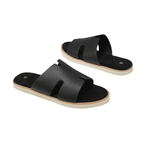 Summer Men Sandals for Leather, Comfortable Flats with Memory Foam Insole, EVA Outsole Non-Slip Casual Fashion H-Slides3