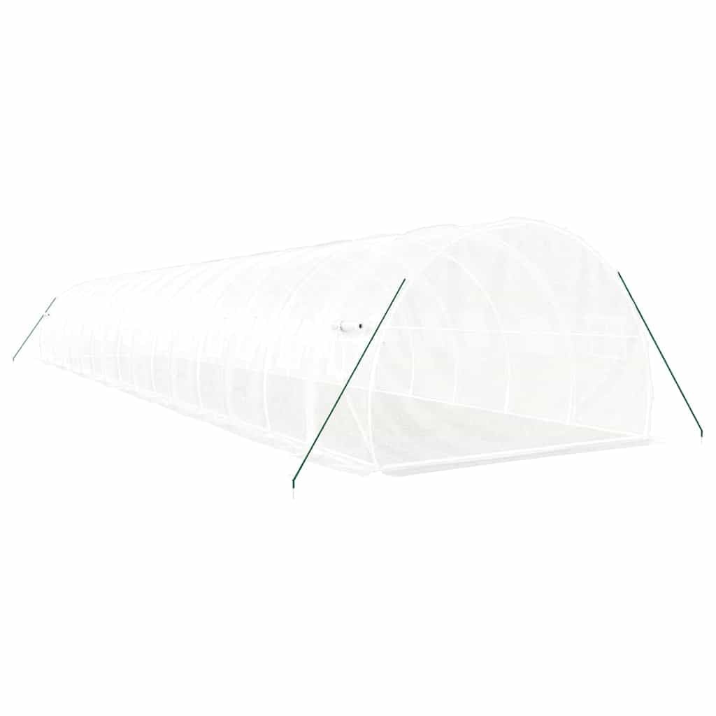 Invernadero con marco de acero blanco, 48 m², 16 x 3 x 2 m, cubierta de polietileno resistente a los rayos UV, ventanas enrollables, casa de plantas transitable para cultivo de hortalizas