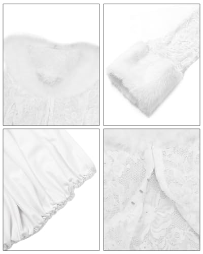 Image of Women Sexy 2 Piece Outfits Rave Tie-up Feather Trim Fur Long Sleeve Cardigan Deep V Blouse