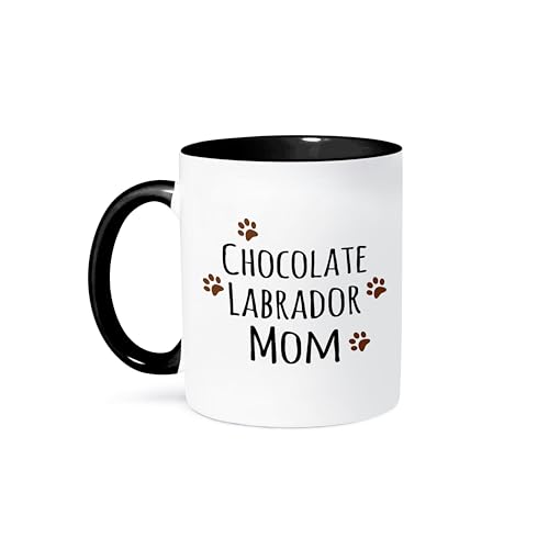 3dRose (mug_154147_4) Chocolate Labrador Dog Mom - Doggie by breed - Lab brown muddy paw prints - doggy lover - pet owner - Two Tone Black Mug, 11oz