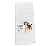 Dibor Life is Better with A Beagle Kitchen Towels Dish Towels Dishcloth,Cute Puppy Dog Absorbent Drying Cloth Hand Towels Tea Towels for Bathroom Kitchen,Dog Lovers Girls Women Gifts