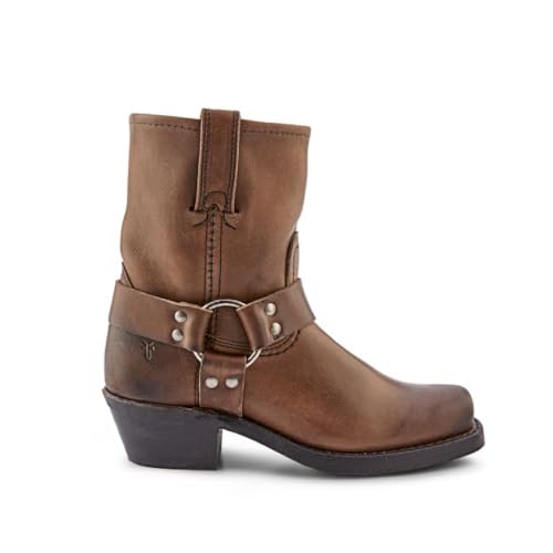 Frye Harness 8R Boots for Women Crafted from Washed and Oiled Italian Leather with Stacked Leather Heel and Rubber Outsole with Welt Construction