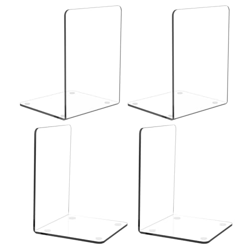 Image of MerryNine 2 Pair Plastic Acrylic Bookends Pair Organizer Bookshelf Decor Decorative Bedroom Library Office School Supplies Stationery Gift (3.54x4.72x6.7 Inch)