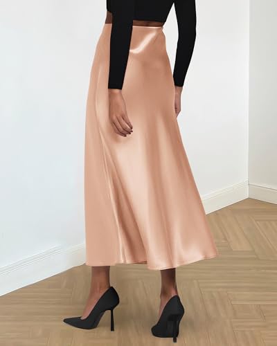 Image of BTFBM 2026 Summer Womens Skirts Silk Elegant High Waist Flowy Long Satin A-Line Midi Skirt Cocktail Wedding Party