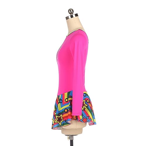 Vestido de patinação artística, bainha estrela colorida com estampa de strass brilhante Competição d