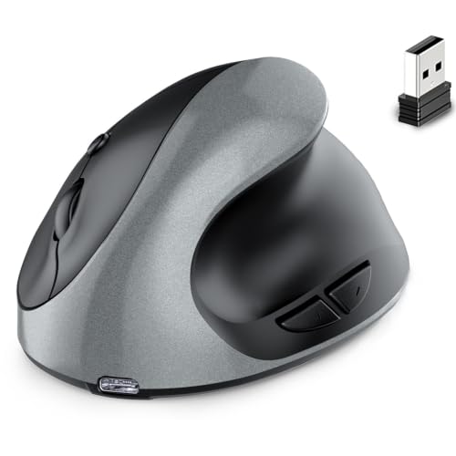 Image of Right Hand Ergonomic Vertical Wireless Mouse Type C Rechargeable 6 Btn Mice | 800-3200 DPI, silent click, mouse jiggler, 430mAh battery, 70 day standby, 2.4G wireless, wrist relief, fits PC laptop Mac