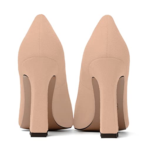SKYSTERRY Womens Office Suede Slip On Casual Pointed Toe Spool High Heel Pumps Shoes 4 Inch4
