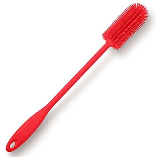 Purtribe Silicone Bottle Brush, Water Bottle Cleaner Brush with Long Handle, Perfect for Cleaning Narrow Neck Containers, Vacuum Sports Bottle, Tumblers, Flask, Glassware (1 Pack, Red)