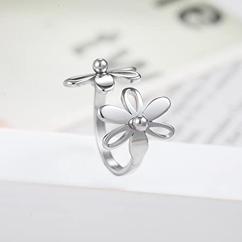Gold Silver Stainless Steel Rings For Women Teen Girls Adjustable Hollow Flower Rings Aesthetic Jewelry Wedding Stacking Rings Set Size 7 8 9 10, Vintage Floral Finger Rings For Friend Daughter Mom Grandmother 2 Pack #TOP1