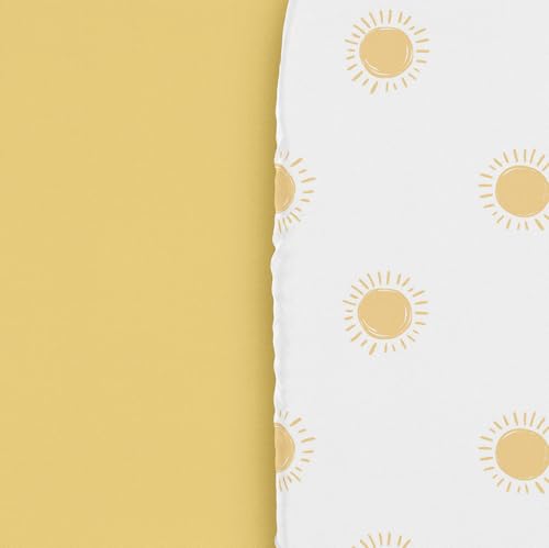 Image of Sweet Jojo Designs 2-Piece Baby Bassinet Sheets Set (White and Yellow Boho Sun) for Girls or Boys, Infant Newborn Nursery, Oval, Rectangle & Hourglass Mattress (Solid Mustard & Celestial Sky, Desert)
