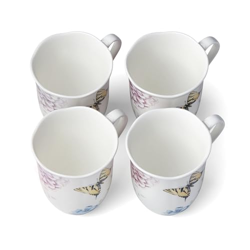 Lenox Butterfly Meadow Hydrangea 4-Piece Porcelain Mug Set, 4 Count (Pack of 1), Multi