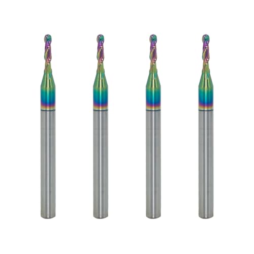 1/16" DLC Coated 2-Flute Carbide Ball Nose End Mill, 4Pcs