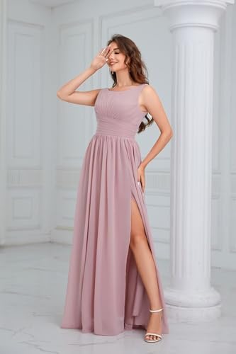 MAGGCIF Chiffon Bridesmaid Dresses Long for Women with Slit A Line Ruched Formal Evening Gowns3