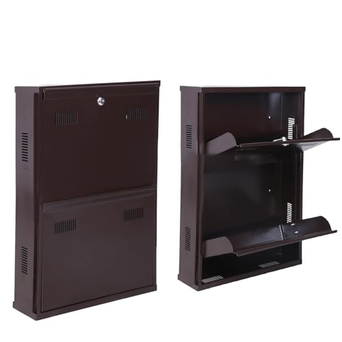 Image of Metal Shoe Rack Wall Mounted for Home with Central Locking | 2 Door 20 inch Wall Mounted Metal 4 Pair Rack Cabinet | Pre-Assembled Shoe Rack Shelves | 3 Years Warranty (Brown)