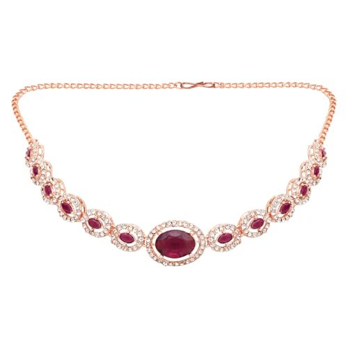 Image of I Jewels Rose Gold Plated Stylish Design Crystal Diamond Necklace & Earrings Jewellery Set for Women
