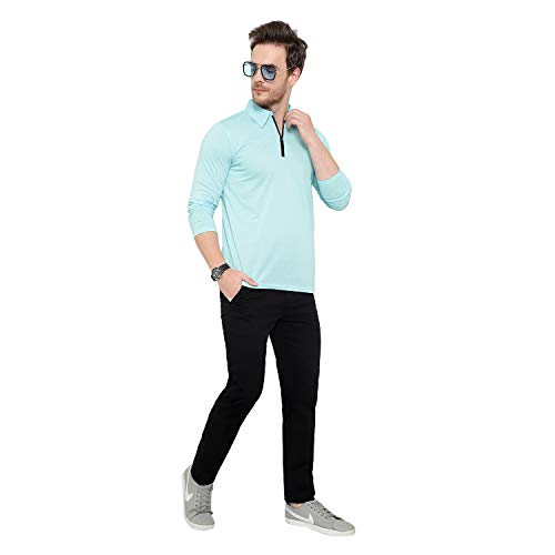 Image of Men's Cotton Blend Full Sleeve Zip Neck Polo T-Shirt (Pack of 1)