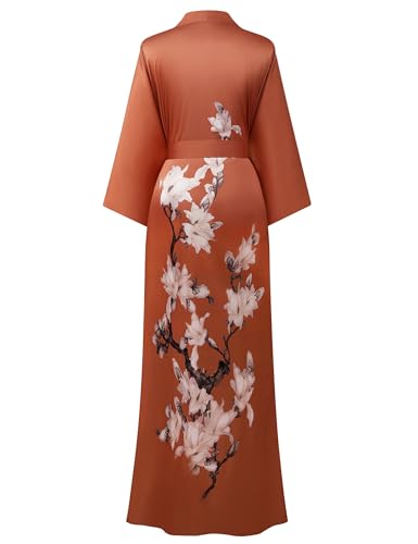 Image of BABEYOND Kimono Robe Cover up with Box Long Floral Satin Sleepwear Silky Bathrobe Bachelorette Robe