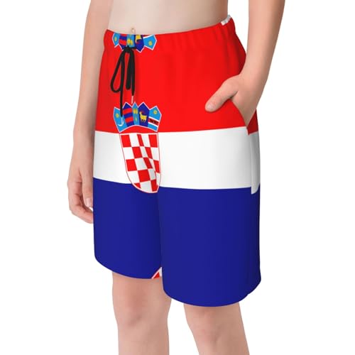 Republic of Croatia Flag X-Large Youth Beach Pants, Soft and Breathable, with Drawstring Waist, Suitable for Sports and Leisure. Black4