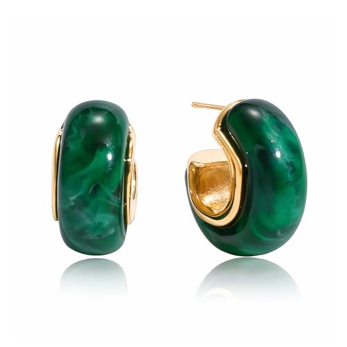 Image of Fullpop Vintage Earrings for Women, Chunky 14K Gold Plated Resin Hoop Earrings Lightweight Hollow Drop Earrings Hypoallergenic Earrings for Women Vintage Anthropologie Jewelry Gifts for Women