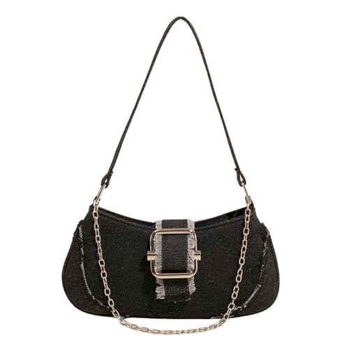Stylish Jean Shoulder Bag With Chain Detail For Women Casual Travel Compact Armpit Purse Outdoor Essential Handbag Phone Stor