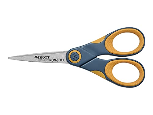 Westcott ‎14881 5-Inch Non-Stick Titanium Scissors For Office and Home, Yellow/Gray