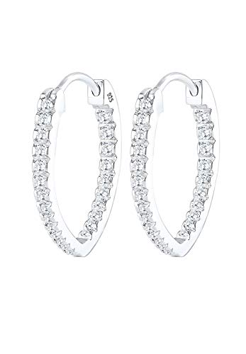 Elli Femme Boucles d'Oreilles, Créoles Ovales Cristaux de Zircone (925/1000), Argenté