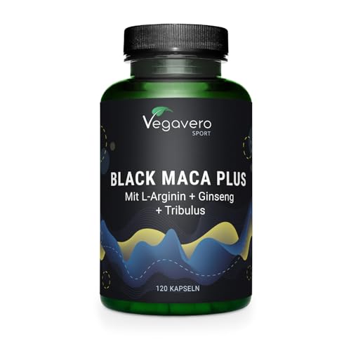 MACA NEGRA + L-arginina + Ginseng + Tribulus | 5000 mg de Maca Andina | Altamente concentrada | Potenciador de Resistencia | Para Hombre y Mujer | Sin aditivos | Vegano | Vegavero®